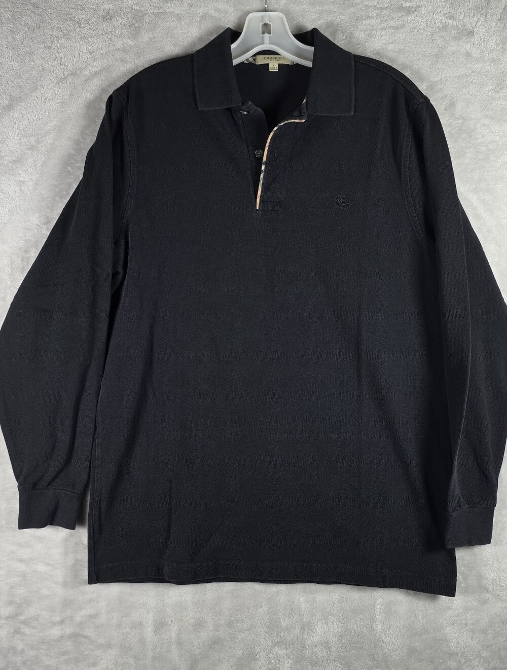 Burberry London Long Sleeve Polo Mens Small Black Cotton Embroidered Logo